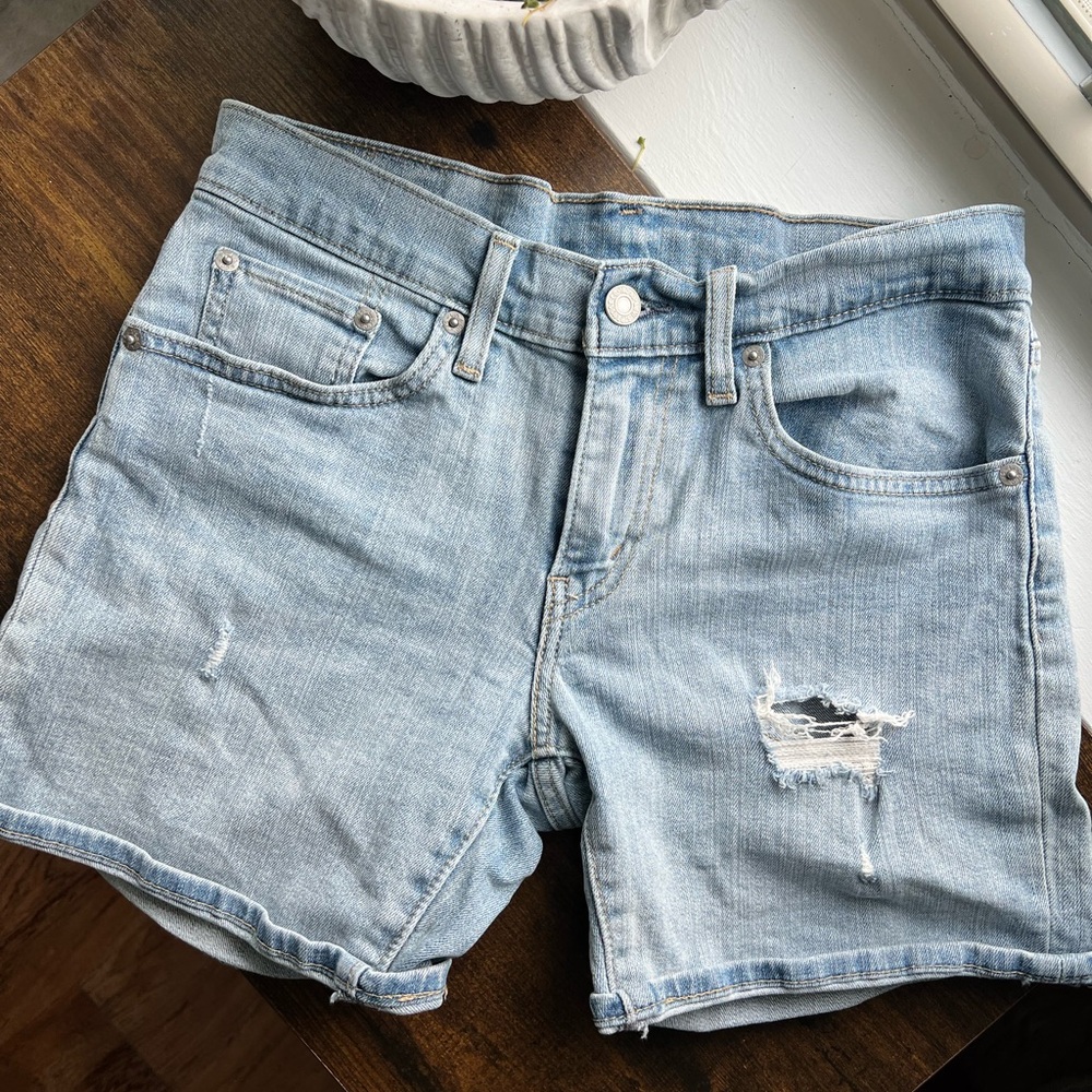 Levi’s Light Blue Distressed Denim Shorts 5” inseam